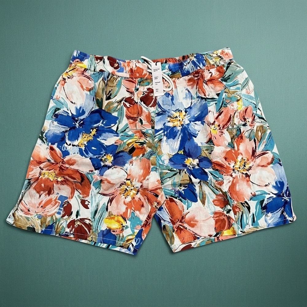 NWT Raga Man Size XXL Shorts Multicolor Floral Print Elastic Waist 100% Viscose